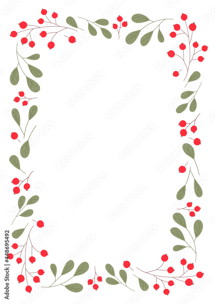 Elegant frame with cranberries. Perfect for wedding invitations, postcards, decor, girl celebrations and more. A4 sheet proportion. Elegant frame with cranberries. Perfect for wedding invitations, postcards, decor, girl celebrations and more. A4 sheet proportion.