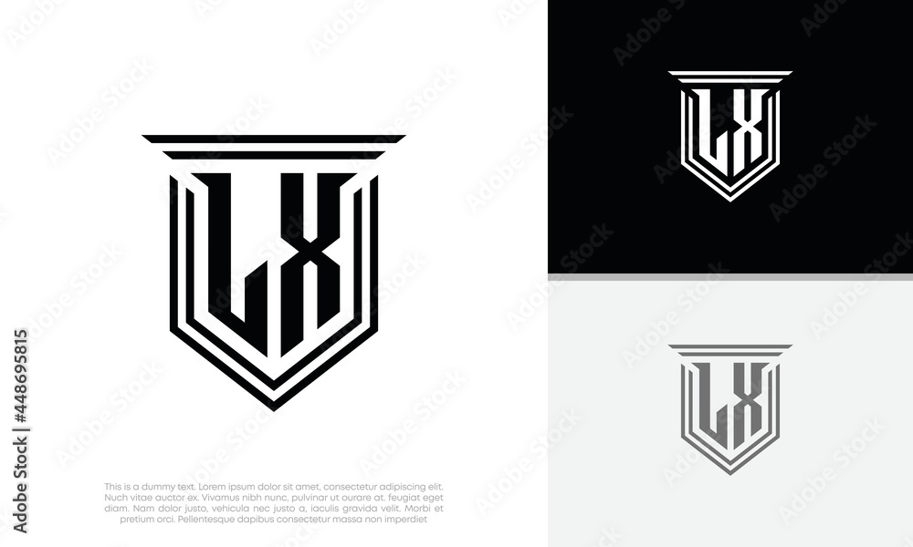 Initials LX logo design. Luxury shield letter logo design. Initials LX logo design. Luxury shield letter logo design.