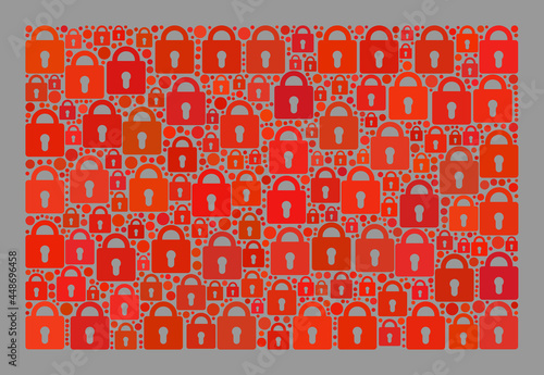Mosaic locked red flag designed with lock elements. Vector mosaic straight red flag created for secret illustrations. Designed for political or patriotic propaganda.