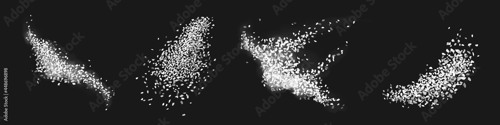 Scatters of white sugar or sea salt crystals Scatters of white sugar or sea salt crystals