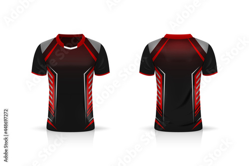 Specification Soccer Sport , Esport Gaming T Shirt Jersey template. mock up uniform . Vector Illustration design