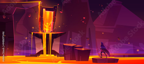 Lava lake with magic portal and wizard