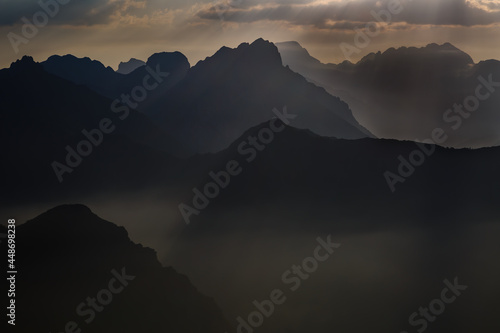 Mountains of the Macizo de Ubiña from the top of Puerto Pajares, Cantabrian Mountains, Spain.