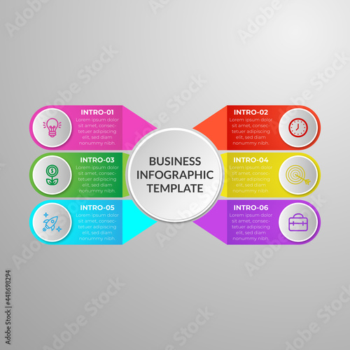 6 Step Round Shape Timeline Infographic Template with Circles