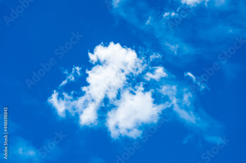 fluffy white clouds in the sky - blue background and abstract nature drawing in sunny day