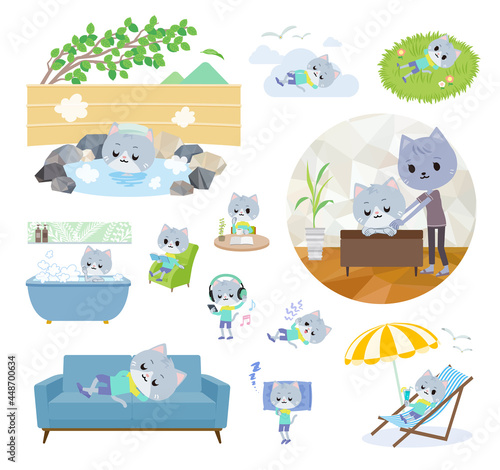 リラックスに関するネコの男の子のセット