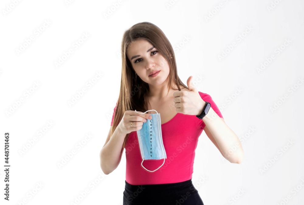 woman holding medical mask quarantine stop virus coronavirus woman holding medical mask quarantine stop virus coronavirus