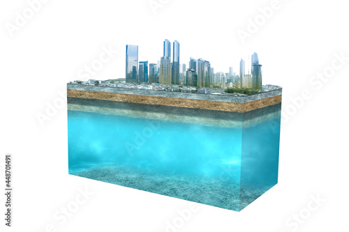 Fényképezés Skyscrapers and modern buildings standing above the subsoil