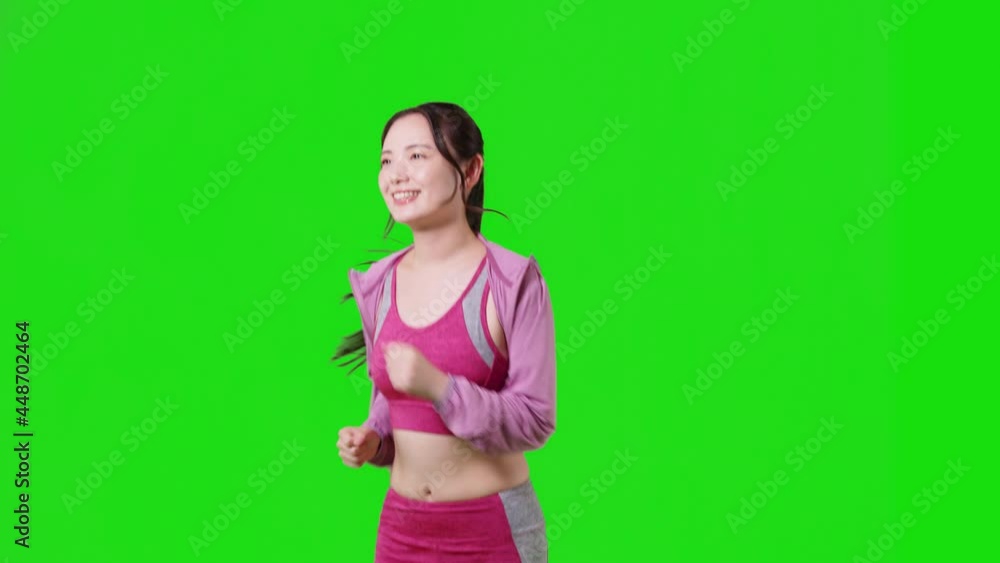 ジョギングする女性 クロマキー合成用グリーンバック ジョギングする女性 クロマキー合成用グリーンバック