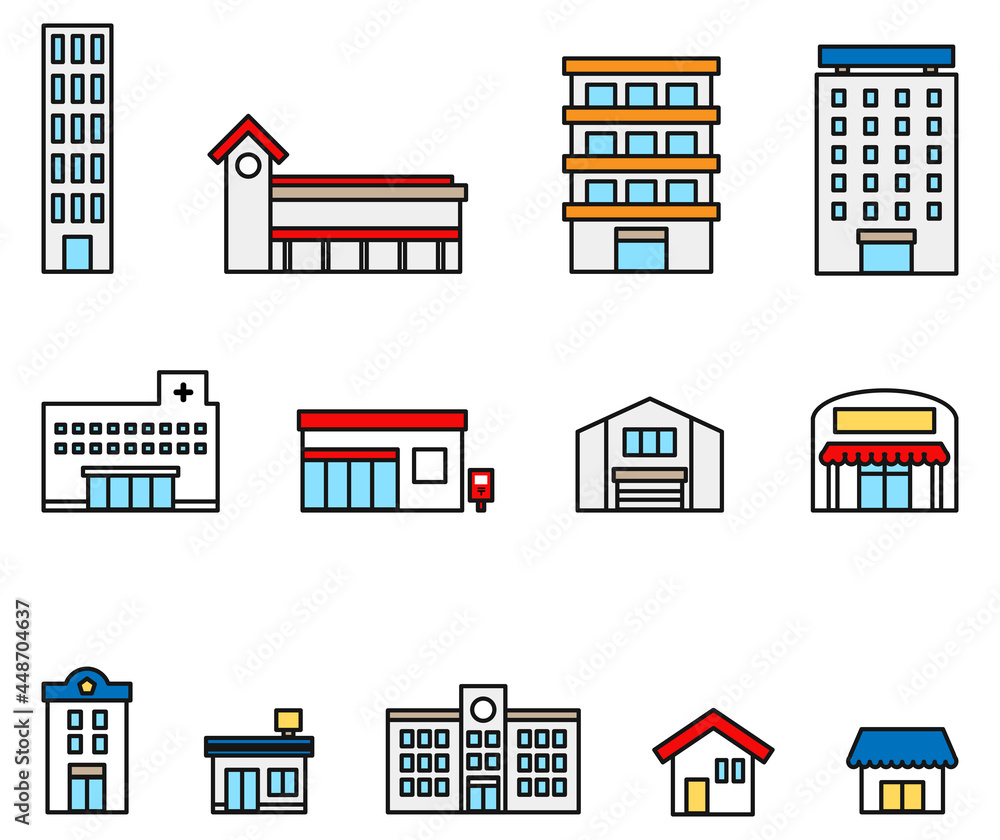 Building icon set. It is outline vector.