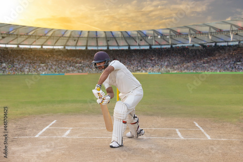 Photography Cricketer batsman defending the ball