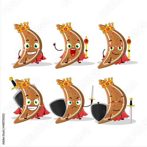 A Charismatic King gingerbread moon cartoon character wearing a gold crown
