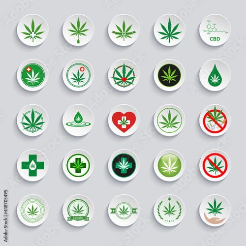 Illustration set of modern cannabis logo templates.