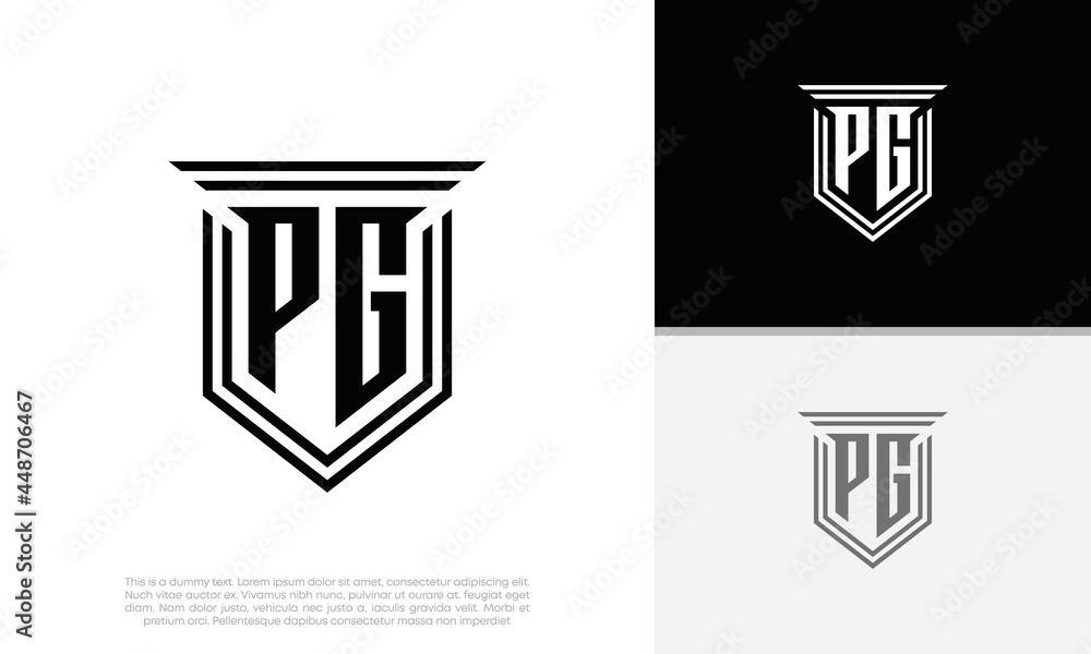 Initials PG logo design. Luxury shield letter logo design.