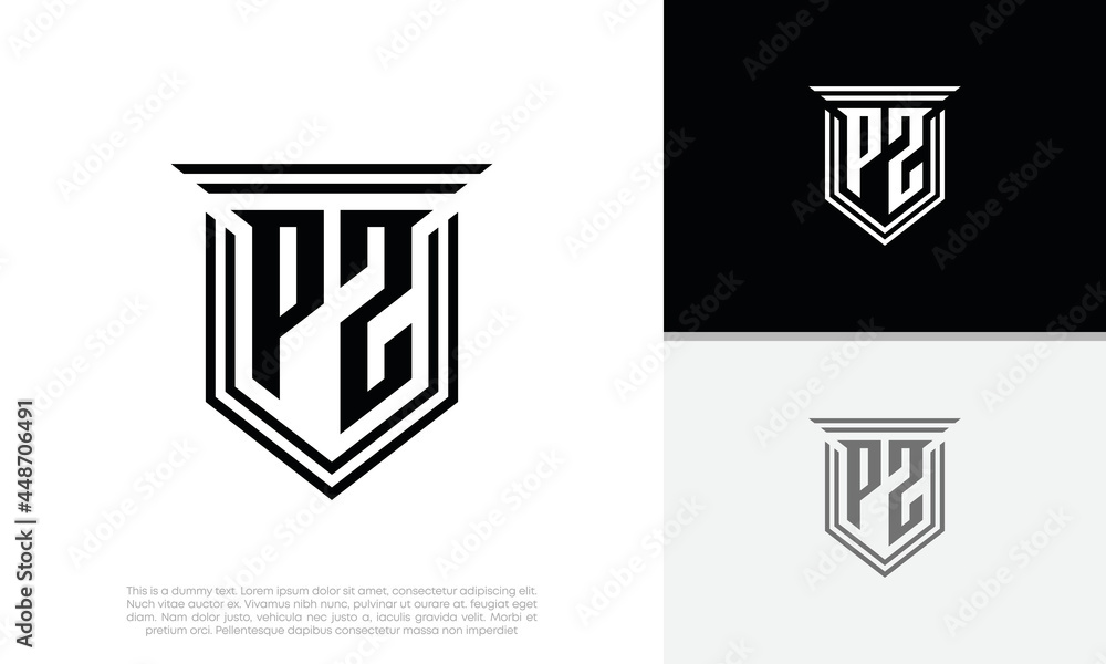Initials PZ logo design. Luxury shield letter logo design. Initials PZ logo design. Luxury shield letter logo design.