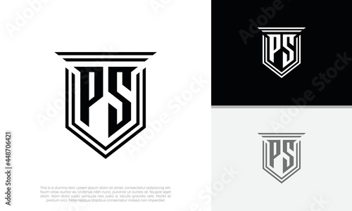 Initials PS logo design. Luxury shield letter logo design.