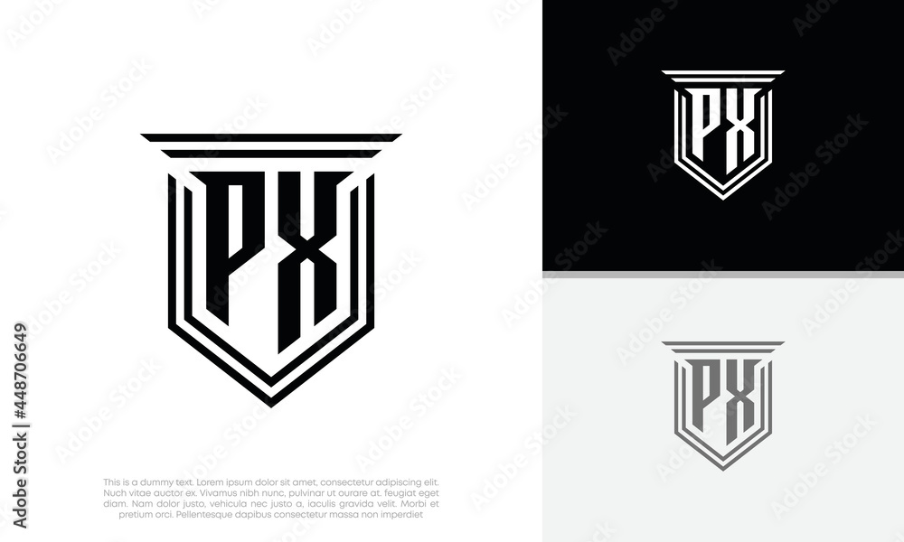 Initials PX logo design. Luxury shield letter logo design.