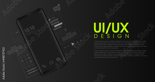 Mobile apps. Creation of a mobile application. App interface created from separate blocks. User experience, user interface. Layouts of the mobile application by layers. Vector illustration.