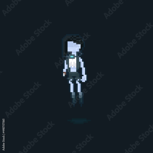 Pixel art ghost girl character with controller collar.