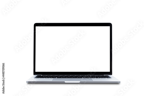 Modern Laptop computer with blank screen isolated on white background.