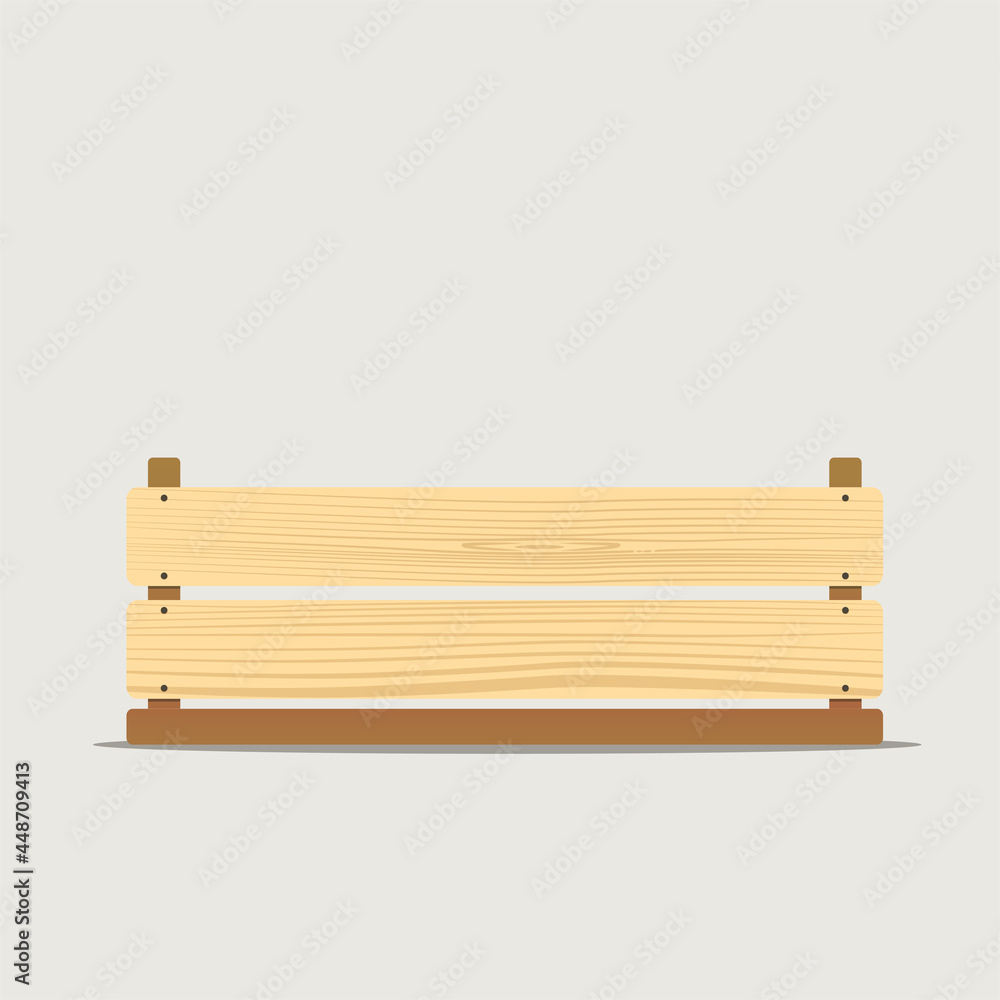 Vector illustration of wooden vegetable box with holes. Fruit drawer front view. Crate isolated on white background. Box for storage and transportation of food. Flat style design Vector illustration of wooden vegetable box with holes. Fruit drawer front view. Crate isolated on white background. Box for storage and transportation of food. Flat style design