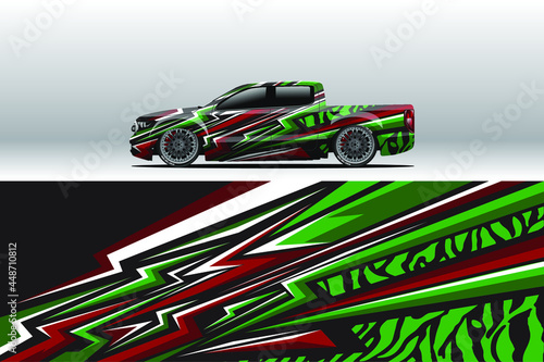 Car wrap decal designs. Abstract racing and sport background for racing livery or daily use car vinyl sticker. Decal vector eps ready print. photo