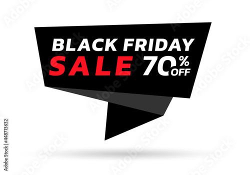 Black Friday sale banner with 70 percent price off. Modern discount card, tag, origami label or speech bubble for promotion, ad and web design. Vector illustration.