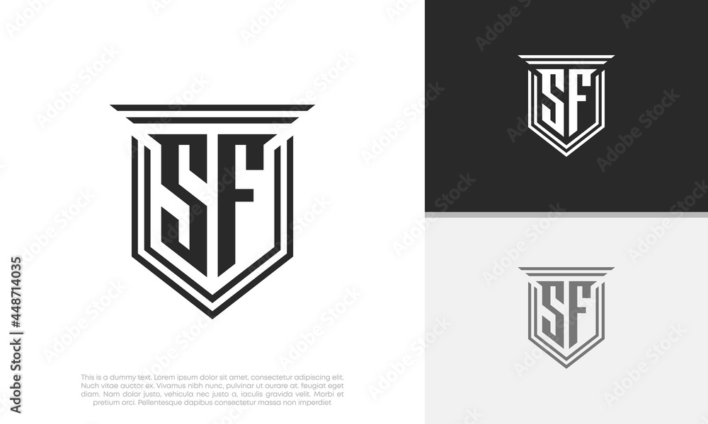 Initials SF logo design. Luxury shield letter logo design. Initials SF logo design. Luxury shield letter logo design.