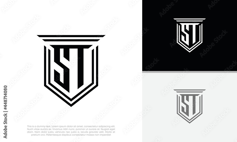 Initials ST logo design. Luxury shield letter logo design. Initials ST logo design. Luxury shield letter logo design.