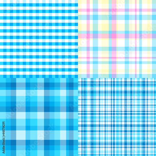 Set of seamless multicolored patterns. Checkered background. Abstract geometric textures. Collection for design