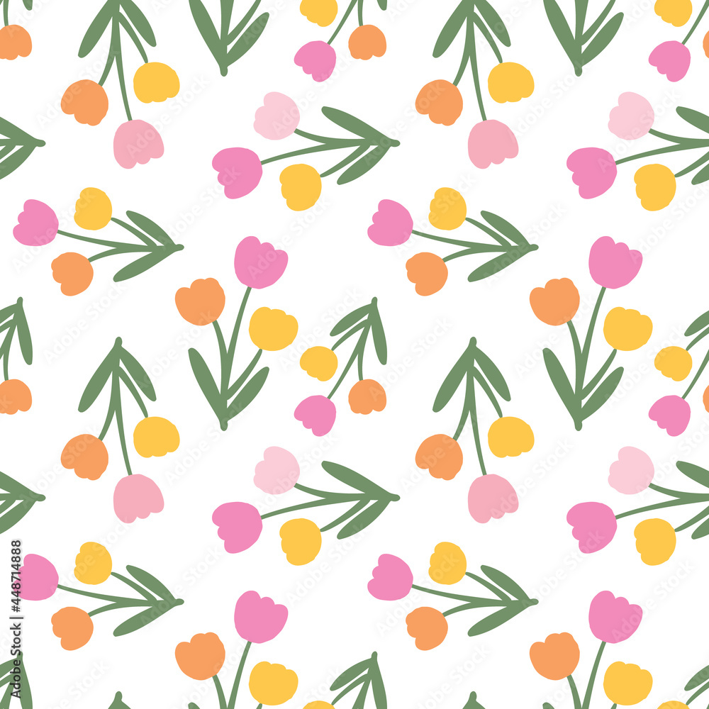 Seamless Pattern with Flower Art Design on White Background Seamless Pattern with Flower Art Design on White Background