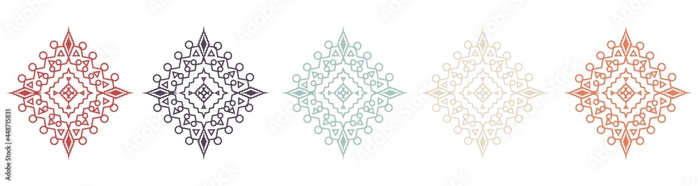 Colorful set, Aztec icon. Set ethnic ornaments. Tribal design icon. Vector illustration.