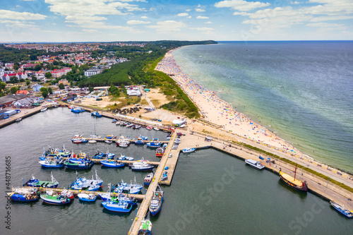 Aerial landscape of harbor in Wladyslawowo by the Baltic Sea at summer. Poland. photo