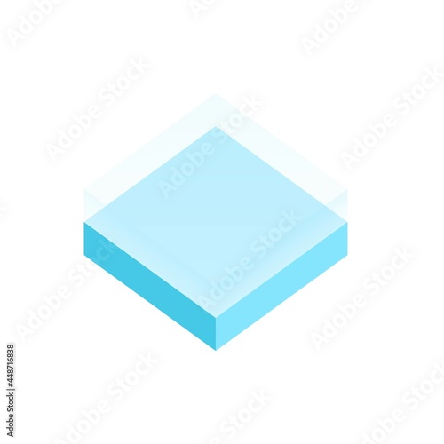 Cube Icon Design. Blue decorative glass cube. 3D Isometric Cube. Vector illustration. Transparent cube.