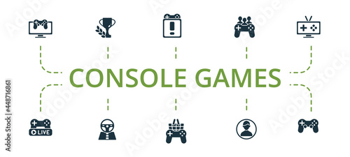 Console Games icon set. Contains editable icons theme such as race games, game console, avatar and more.