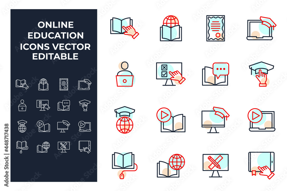 set of Online education elements symbol template for graphic and web design collection logo vector illustration set of Online education elements symbol template for graphic and web design collection logo vector illustration