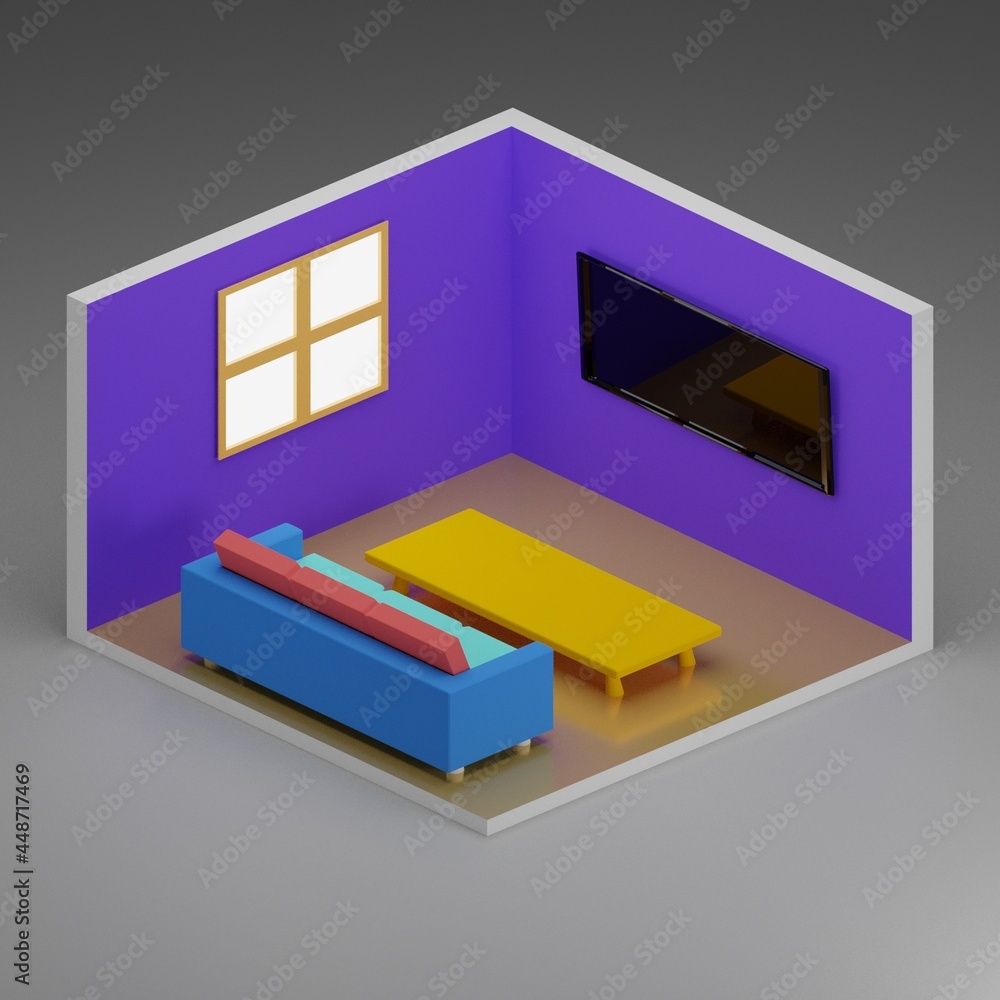 3d render isometric living room