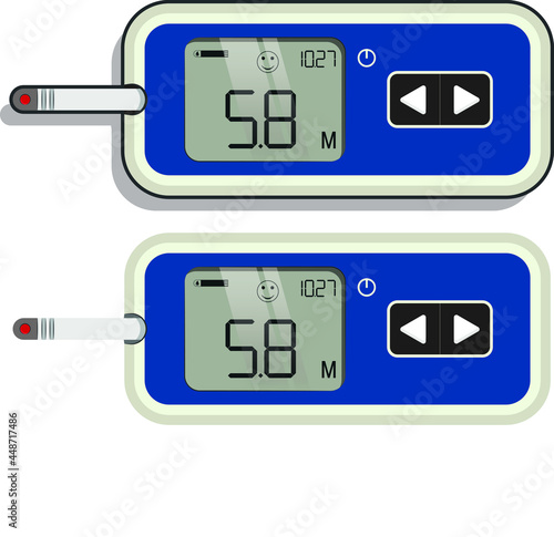 Blood glucose meter. Diabetes. A device for measuring blood sugar. Flat design.