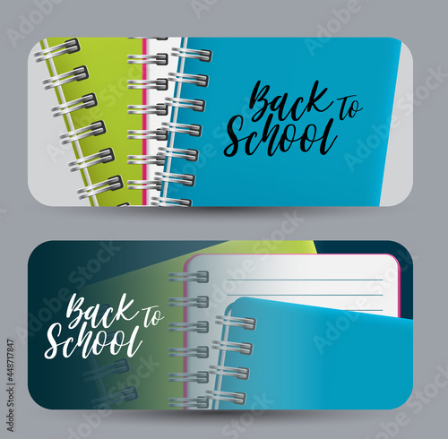 School banner background or gift card. Realistic 3d study supplies. Education concept. Vector illustration.