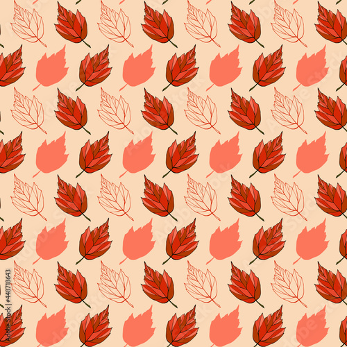 Falling autumn leaves seamless pattern. Colored foliage boundless background. Bright fall endless texture. Red leaves repeating surface design. Colorful autumn backdrop.