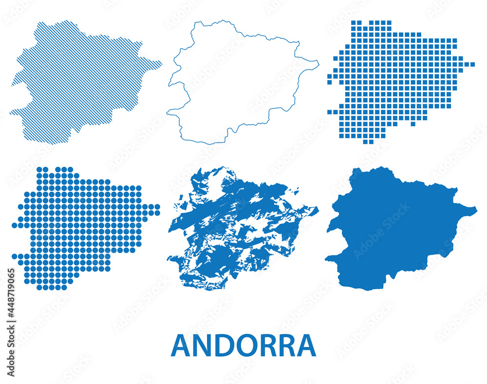 map of Principality of Andorra - vector set of silhouettes in different patterns