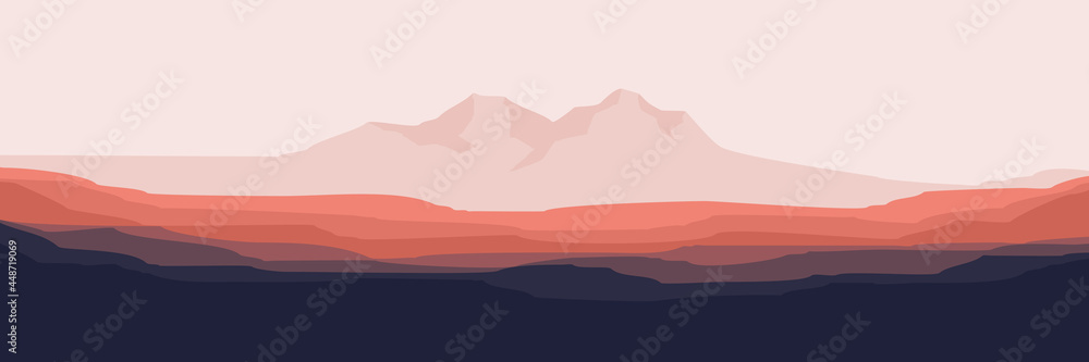 mountain landscape flat design vector illustration good for wallpaper, background, banner, web banner, backdrop, and design template