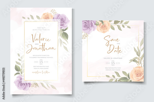 Soft floral and leaves wedding invitation card design © CLton