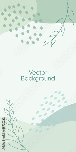 Abstract leaves vector modern stories background. Geometric floral illustration background. Hand drawn pastel colored background. Abstract pastel patterns for social media story, poster, invitation