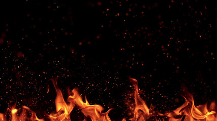 Texture of flames isolated on black background.