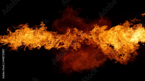 Texture of flames isolated on black background.