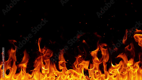 Texture of flames isolated on black background.