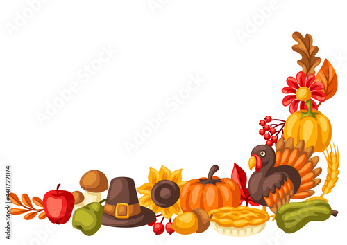 Happy Thanksgiving Day decoretions. Design with holiday objects.