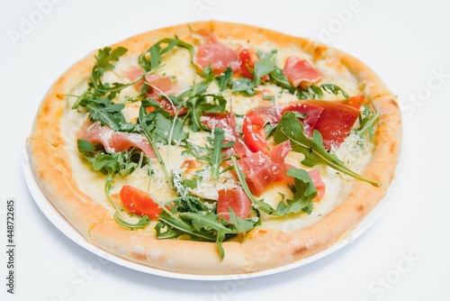 Mixed pizza from top isolated on white background clipping path included.