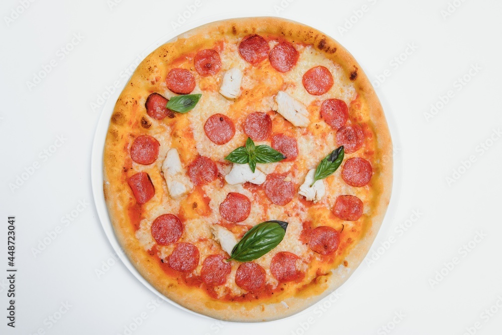Mixed pizza from top isolated on white background clipping path included. Mixed pizza from top isolated on white background clipping path included.
